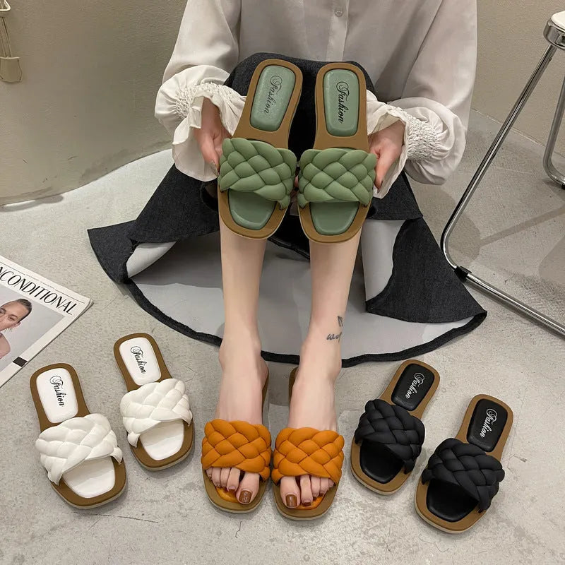 Women's casual plaid beach sandals with thick anti-skid PVC sole, shown in multiple colours