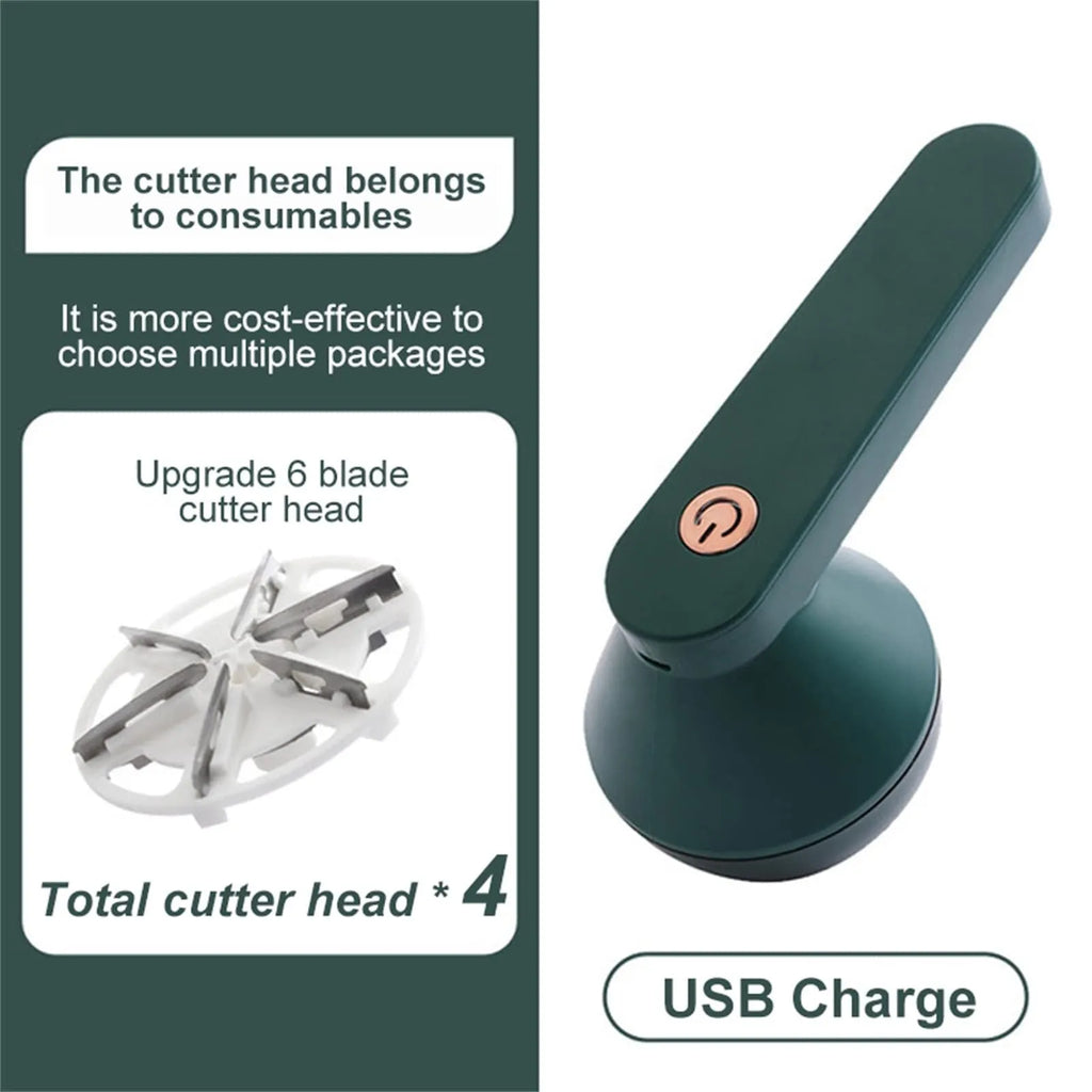 White or green USB rechargeable electric lint remover with a removable lint collection container
