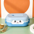 Portable divided lunch box with square shape and microwave-safe plastic construction in three colour options