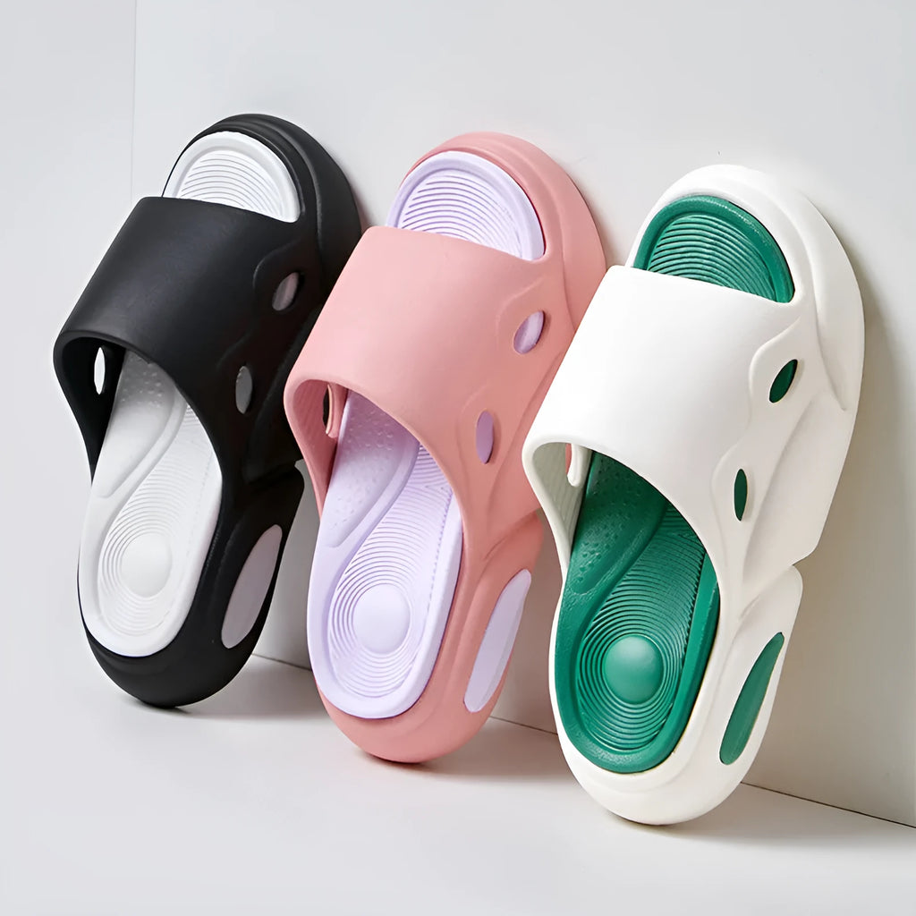 Women's two-colour thick-soled EVA slippers with leather lining in three colour options