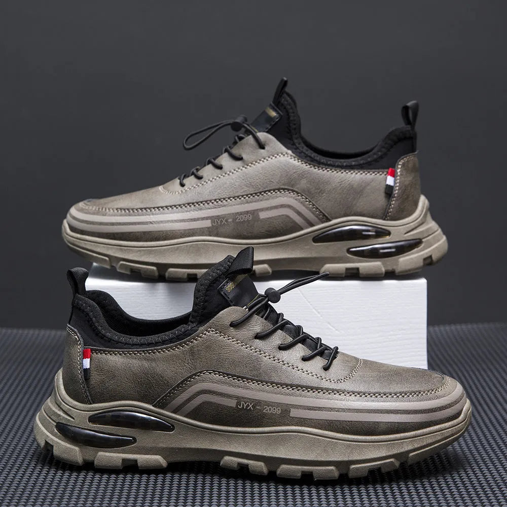 Men's black waterproof sneakers with fleece lining and synthetic leather upper