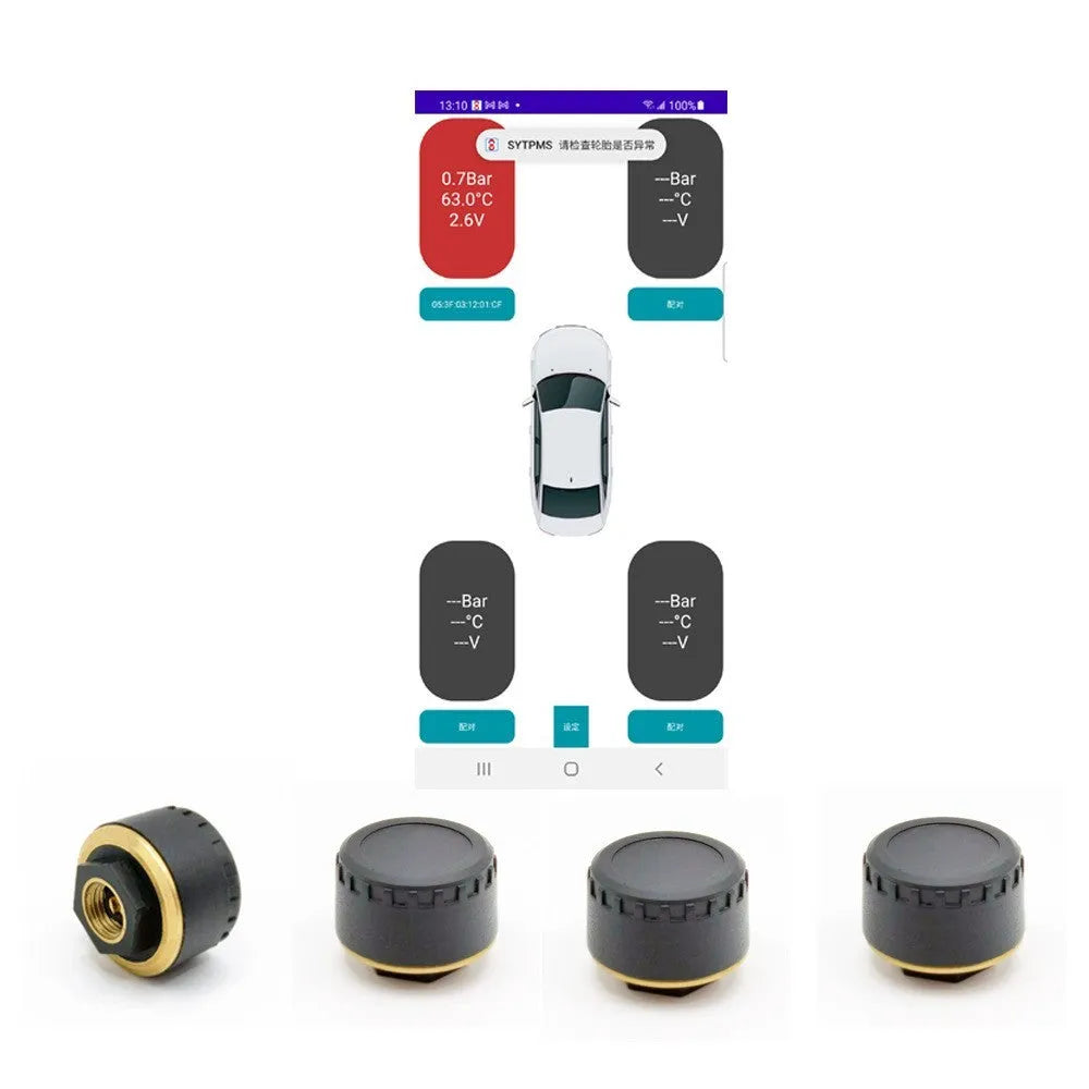 Bluetooth car tyre pressure monitoring system with four sensors for mobile phone display