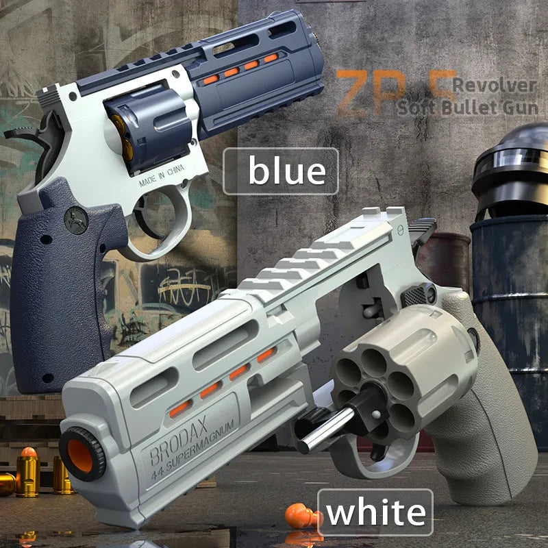 Revolver plastic soft bullet gun in army green colour box with continuous left wheel and 20 soft bullets