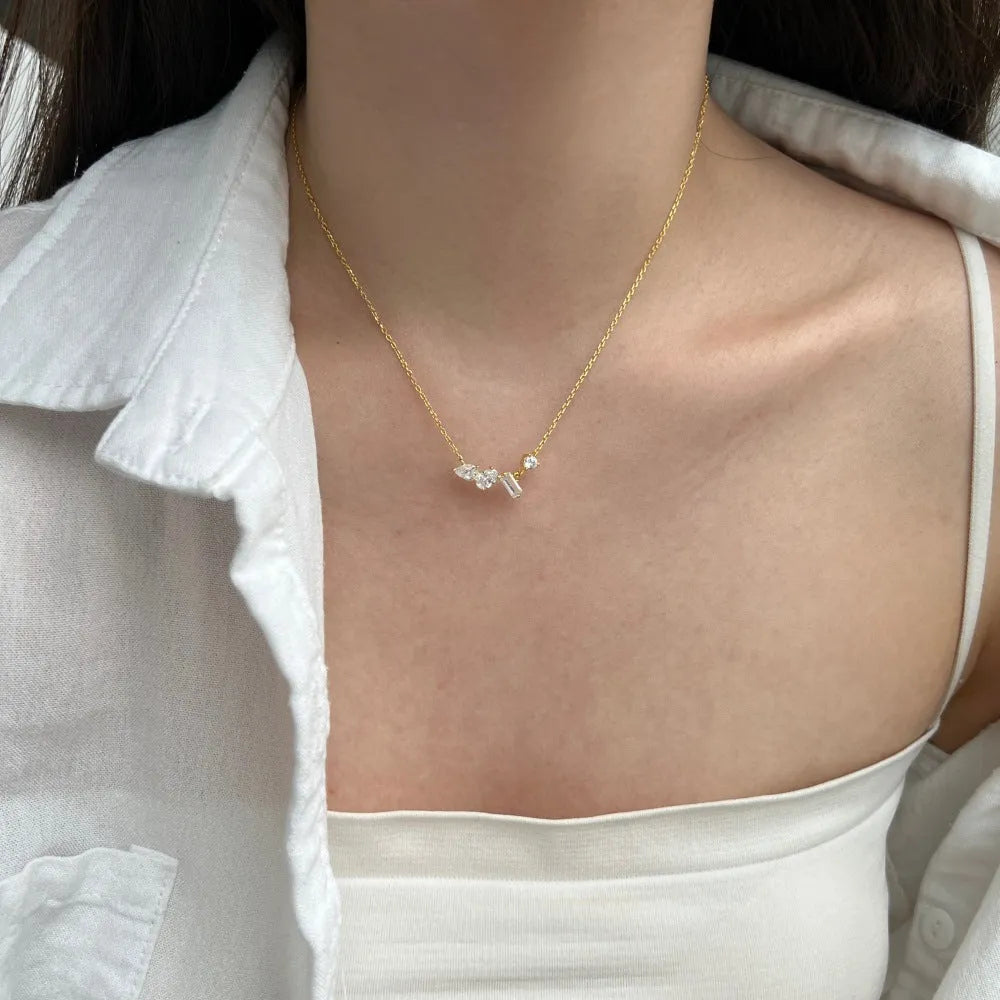 925 silver geometric zircon necklace for women, white finish option, electroplated pendant