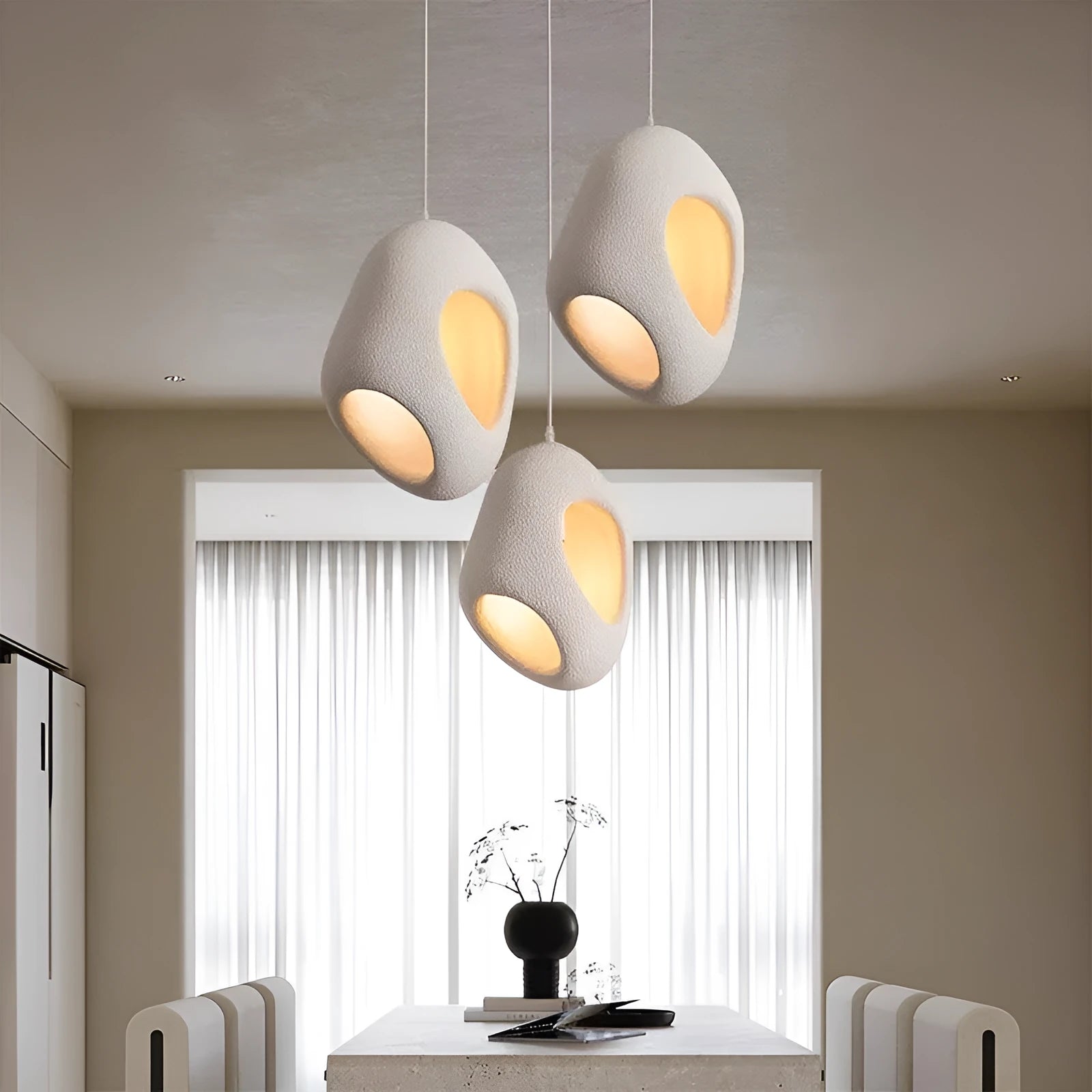 Creative single head retro ceiling light in high density polystyrene, white finish
