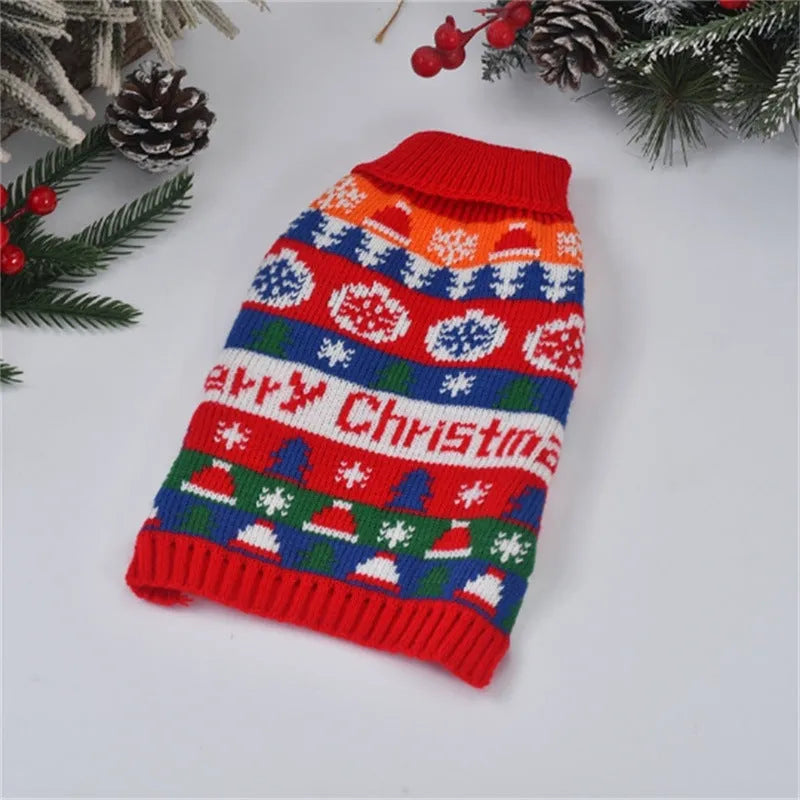 Pet sweater for small dogs and cats, wool blend knit, Christmas tree design in boutique and blue, sizes 6-16