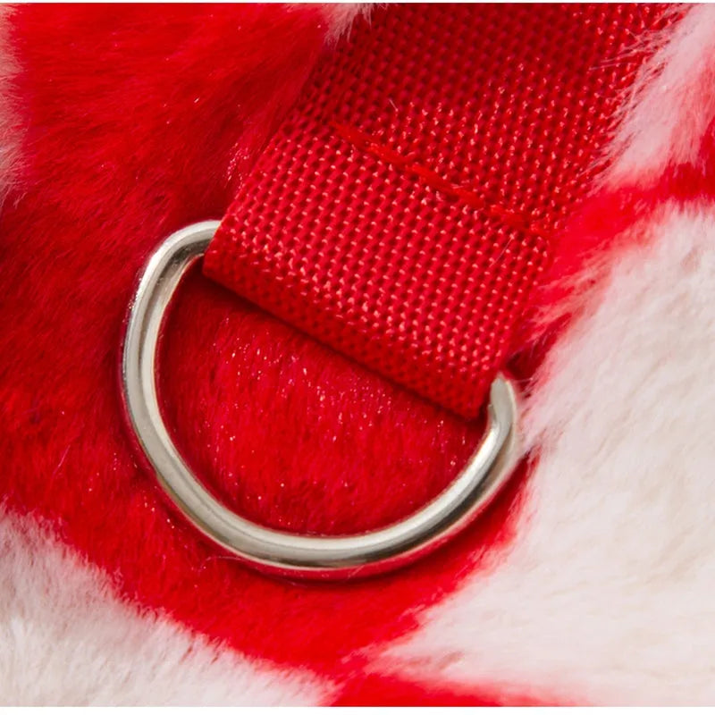 Red and white checkered plush pet vest with Qipao knot buttons and golden Fu embroidery for Chinese New Year