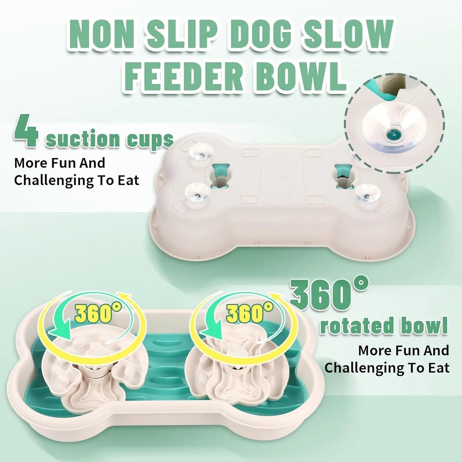 Large green slow feeder dog bowl with puzzle ridges and non-slip base for dry and wet food