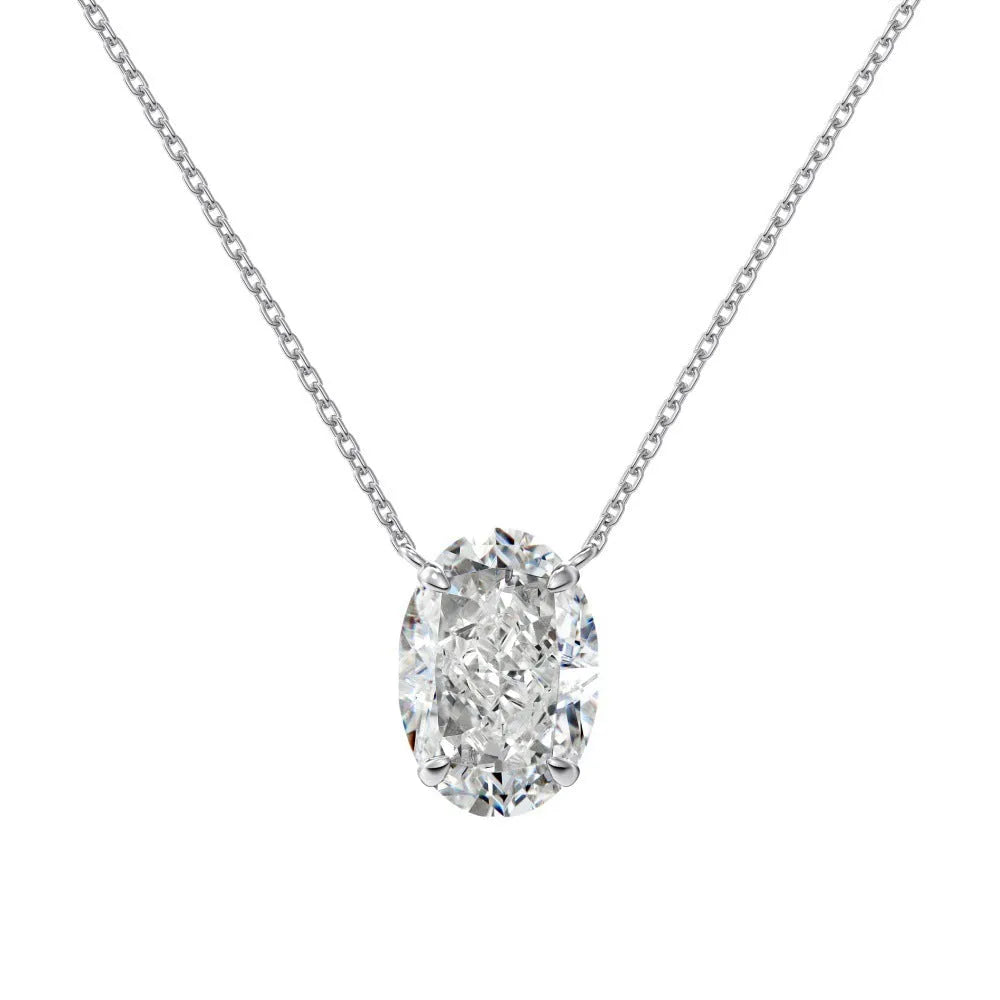 S925 sterling silver women's necklace with geometric oval pendant in gold or platinum finish