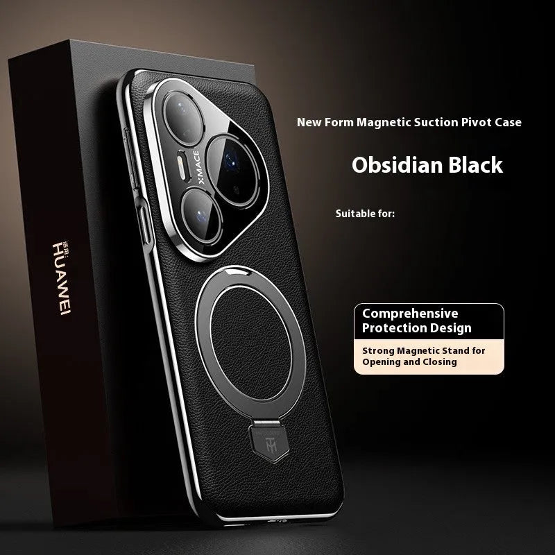 Magnetic rotating bracket phone case in Obsidian Black for Huawei Pura with frosted finish