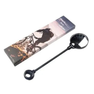 Black metal bicycle rearview mirror with hose adjustment mechanism and reflector