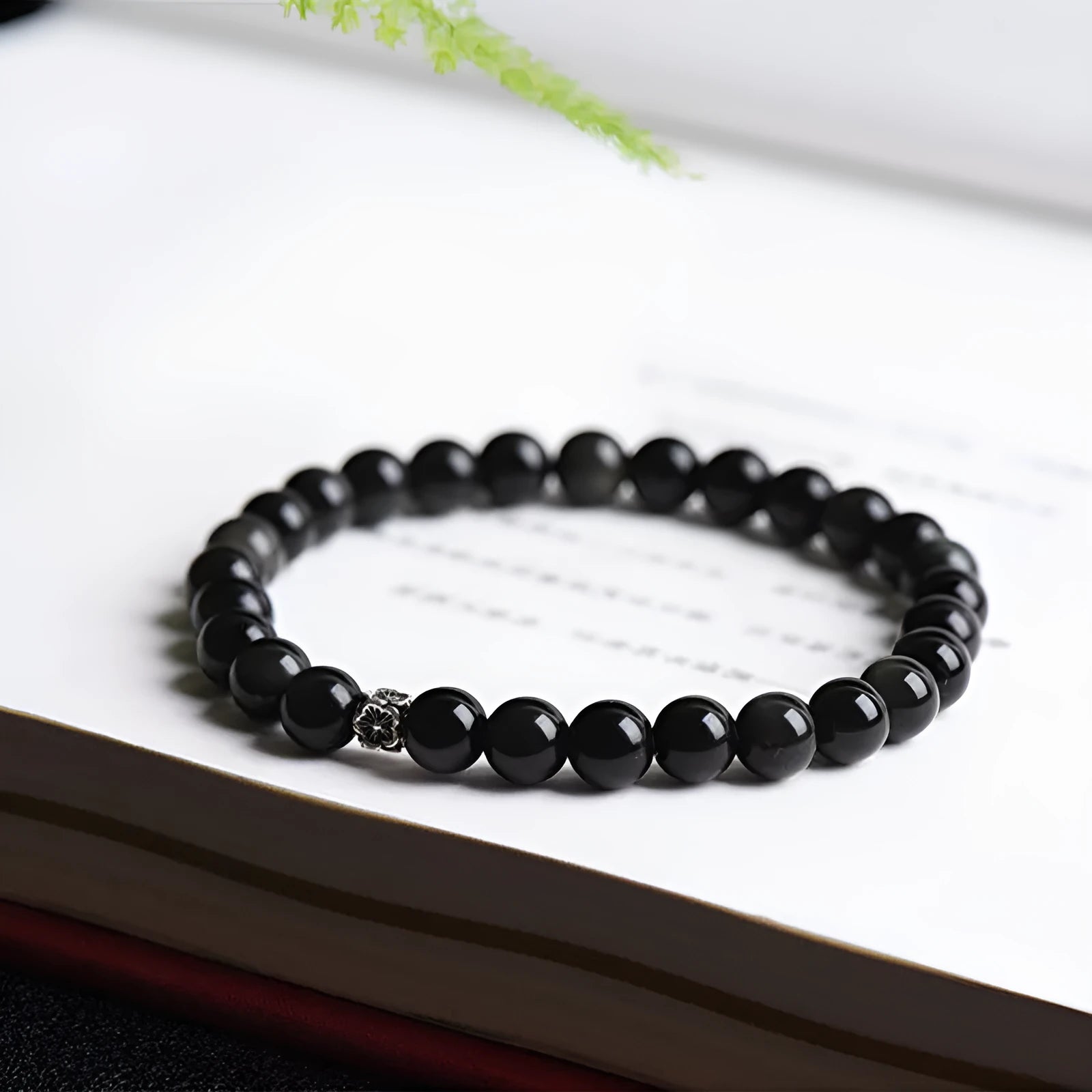 Natural obsidian bracelet with S925 sterling silver dragon phoenix decorations and constellation design on 6mm beads