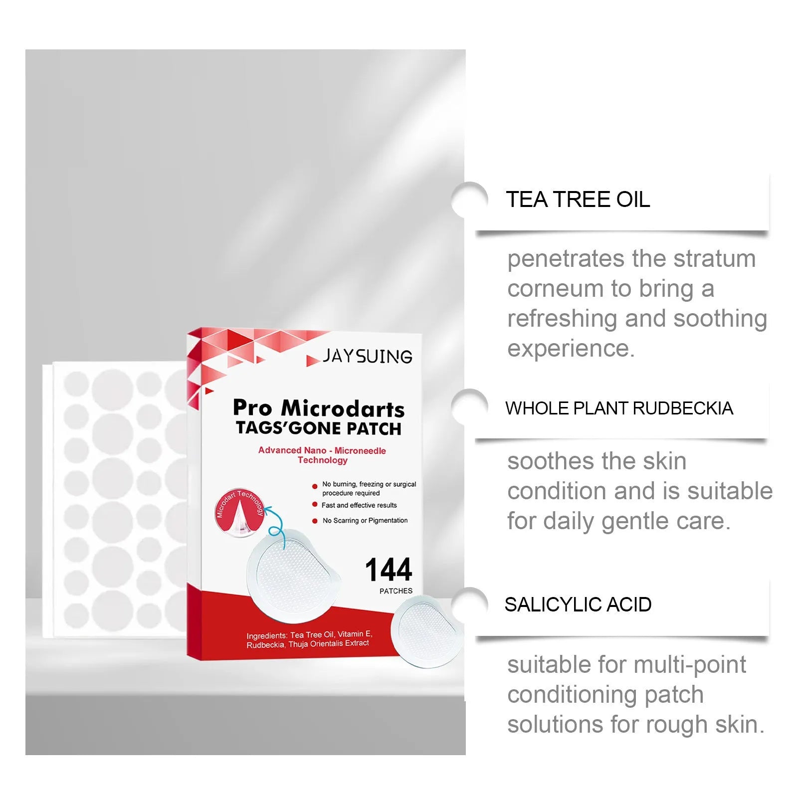 Micro needle wart removal care patches with tea tree oil and vitamin E in 144 patch treatment kit