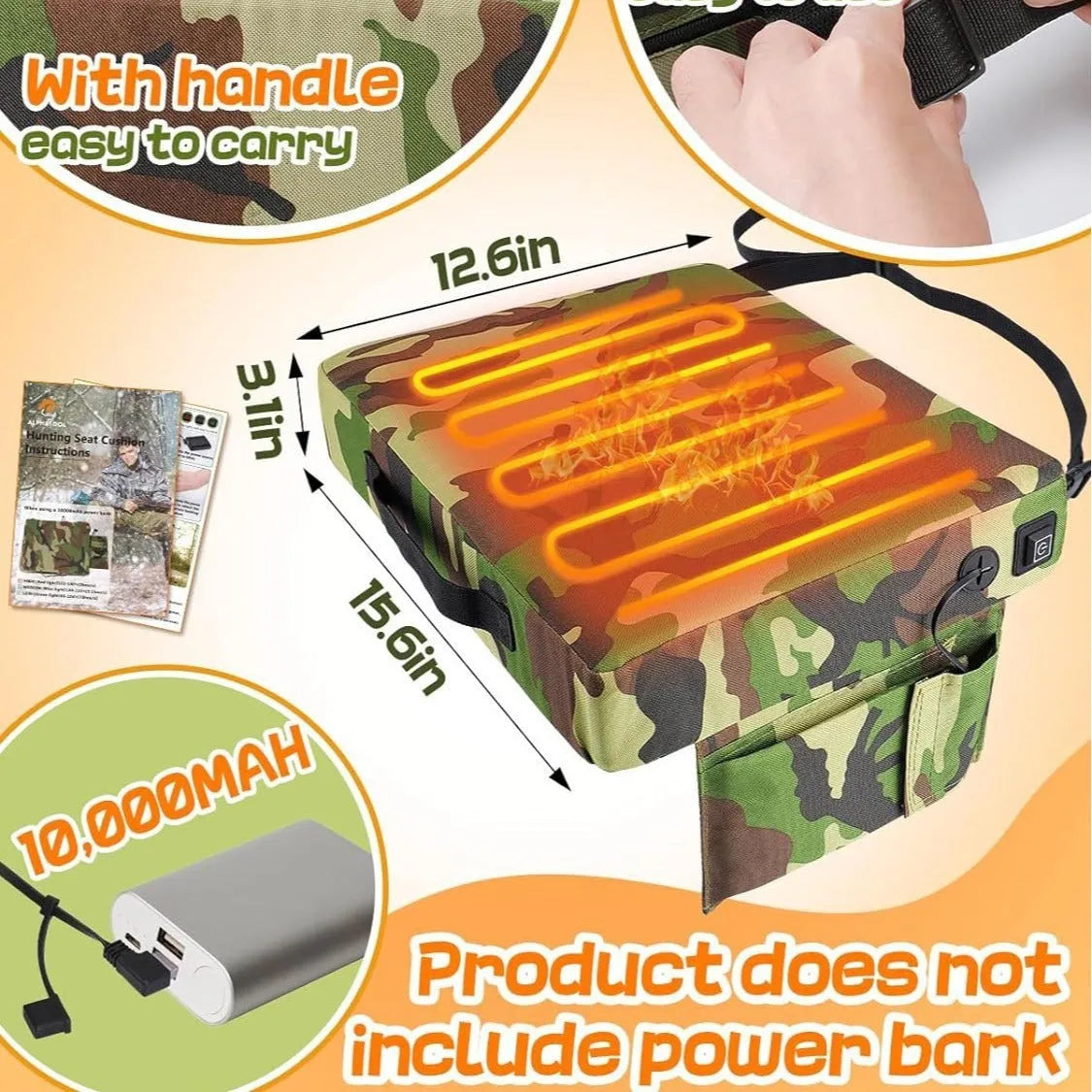 Black and camouflage Oxford cloth heating cushion 40x32cm for outdoor stadium seating