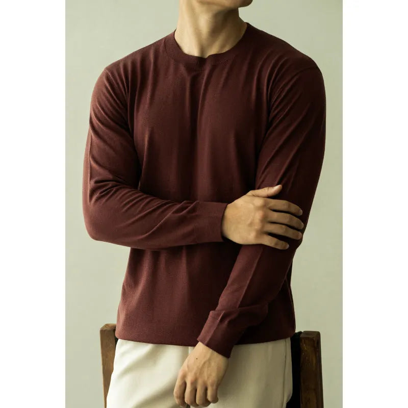 Men's thin knitted long sleeve pullover jumper in dark heather gray, regular fit, wool silk blend