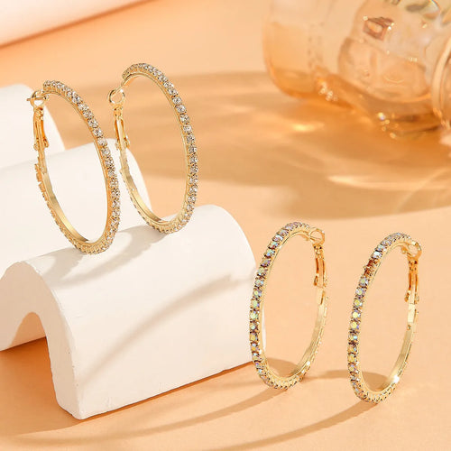 Gold plated copper zircon inlaid princess style large earrings for women, gold white colour, 1 pair