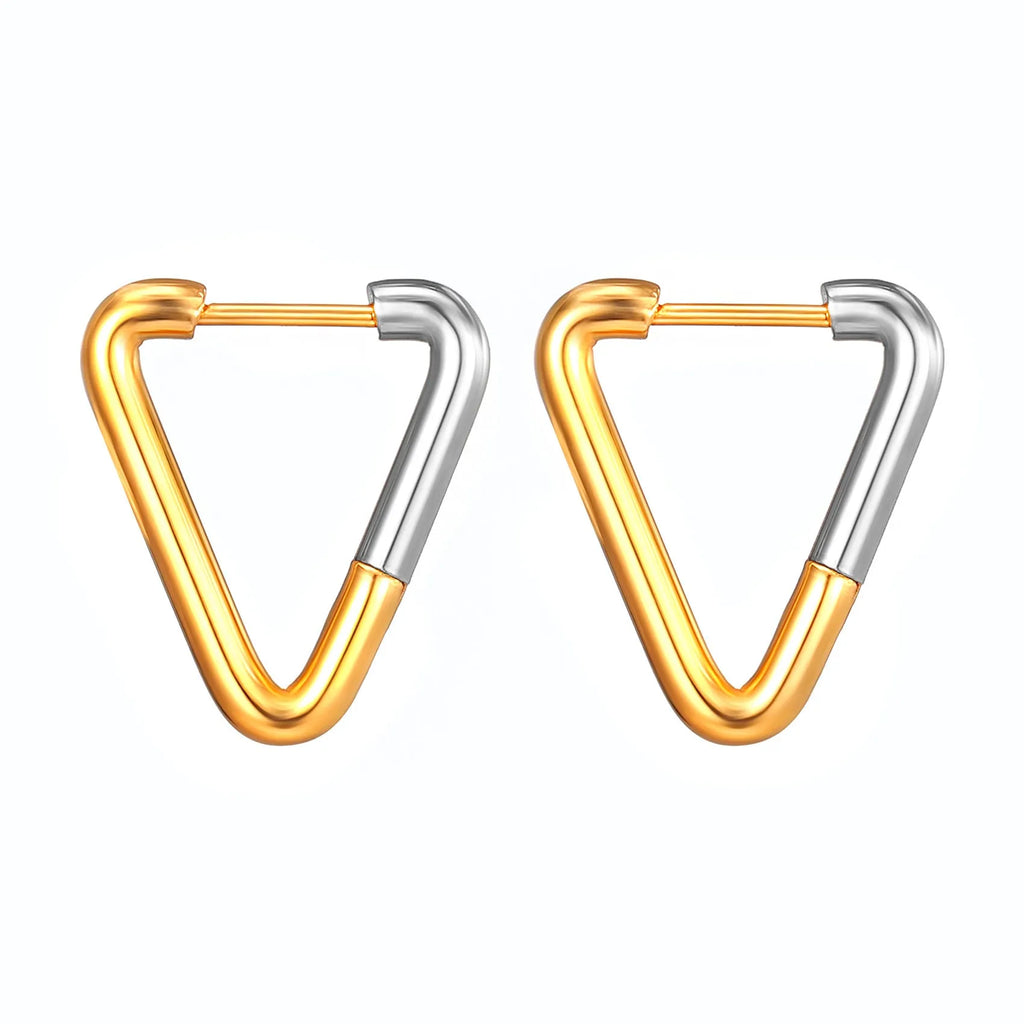 Set of four titanium steel gradual gold geometric earrings: square, triangle, love, pentagram