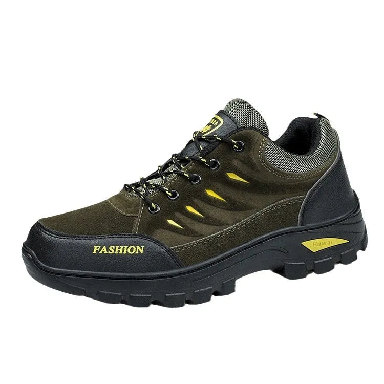 Men's brown suede hiking shoes with rubber soles and casual sneaker styling