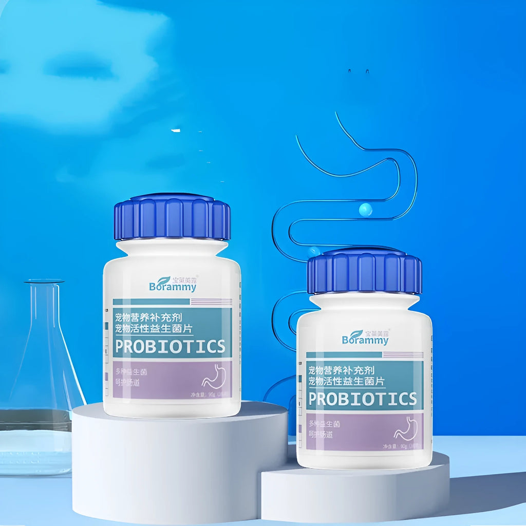 Bottle of Pet Active Probiotic Tablets containing 180 tablets for dog and cat digestive support.