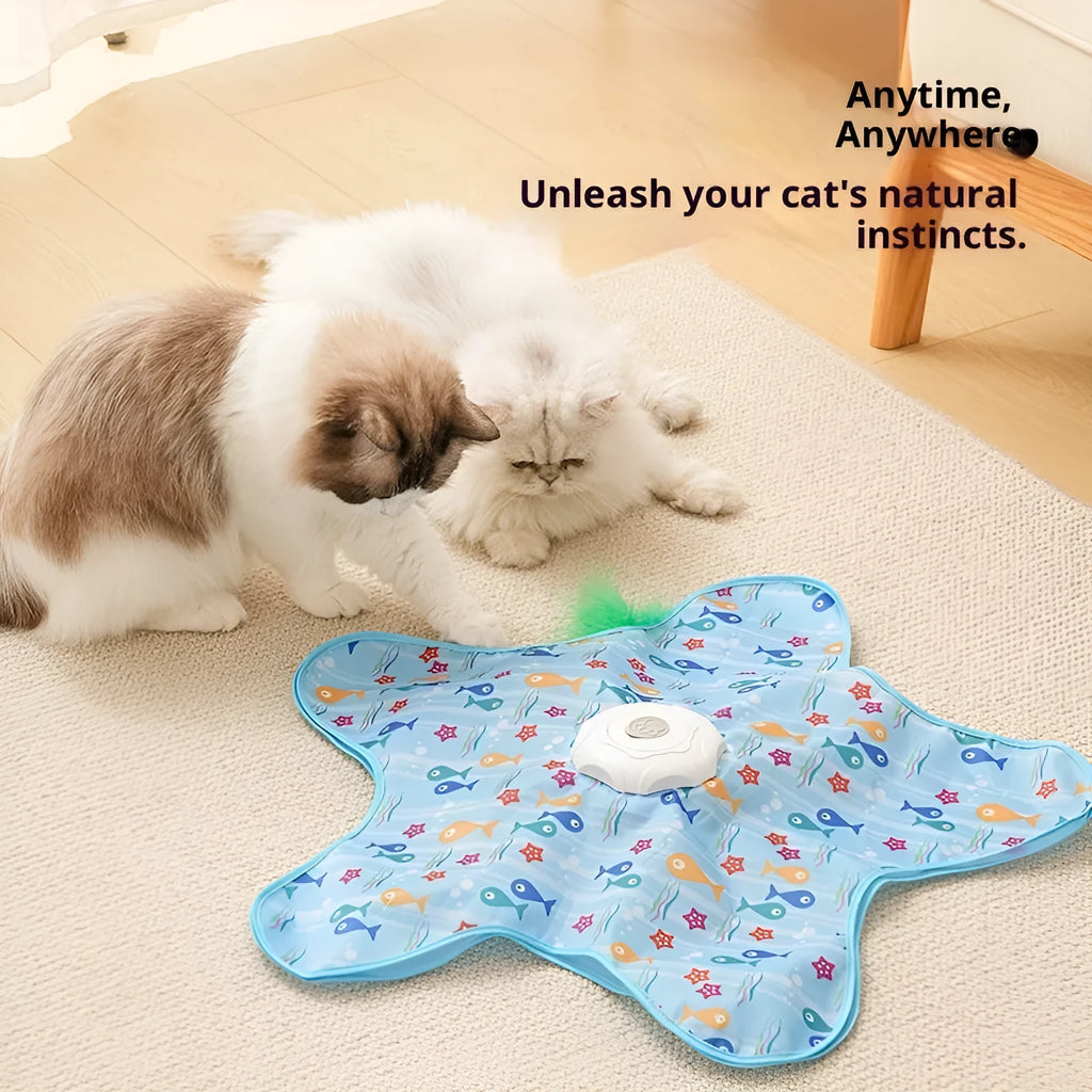 Electric cat hunting cover toy in PP, available in blue-fish or white-seaweed, one set