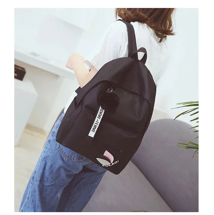 Casual canvas college-style schoolbag in leaf pattern design with anti-theft features
