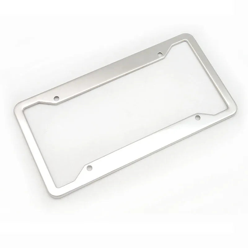 Aluminium alloy licence plate frame in black, light grey, silver, or stainless steel finish for vehicle protection.