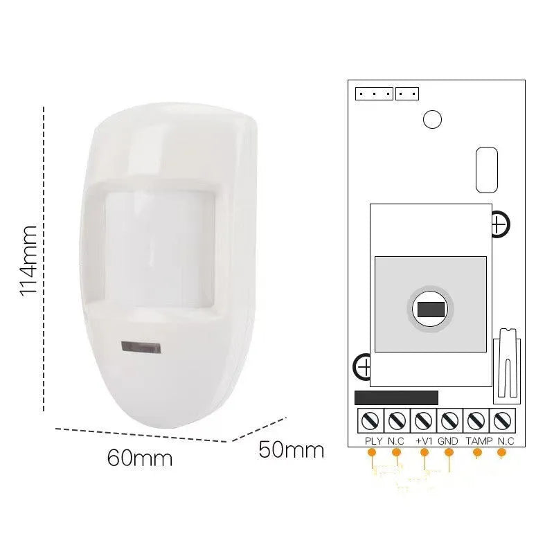White wired PIR motion sensor wall mounted with 120 degree detection angle for home security system