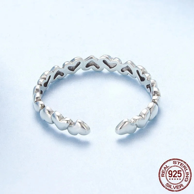 925 sterling silver open ring with loving heart motif in colour BSR655 E, old processing finish