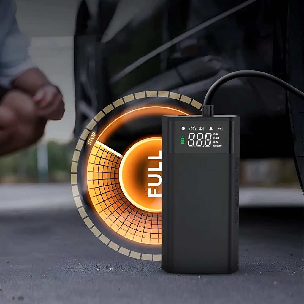 Car portable wireless intelligent digital display tire inflator pump with LED light and warning light