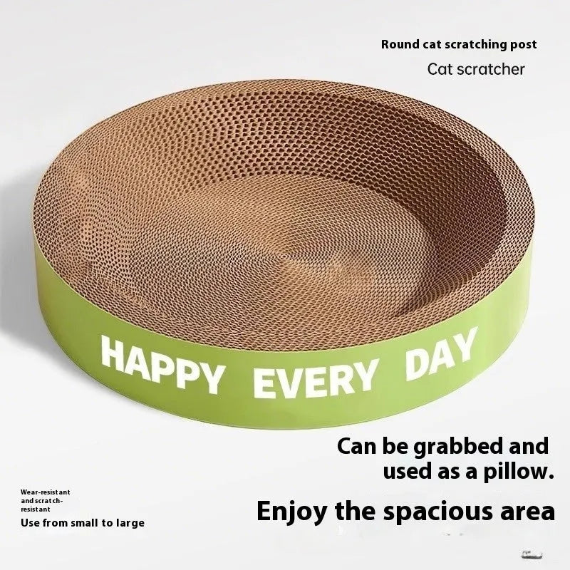 Green round cat nest with integrated sisal rope scratching surface.