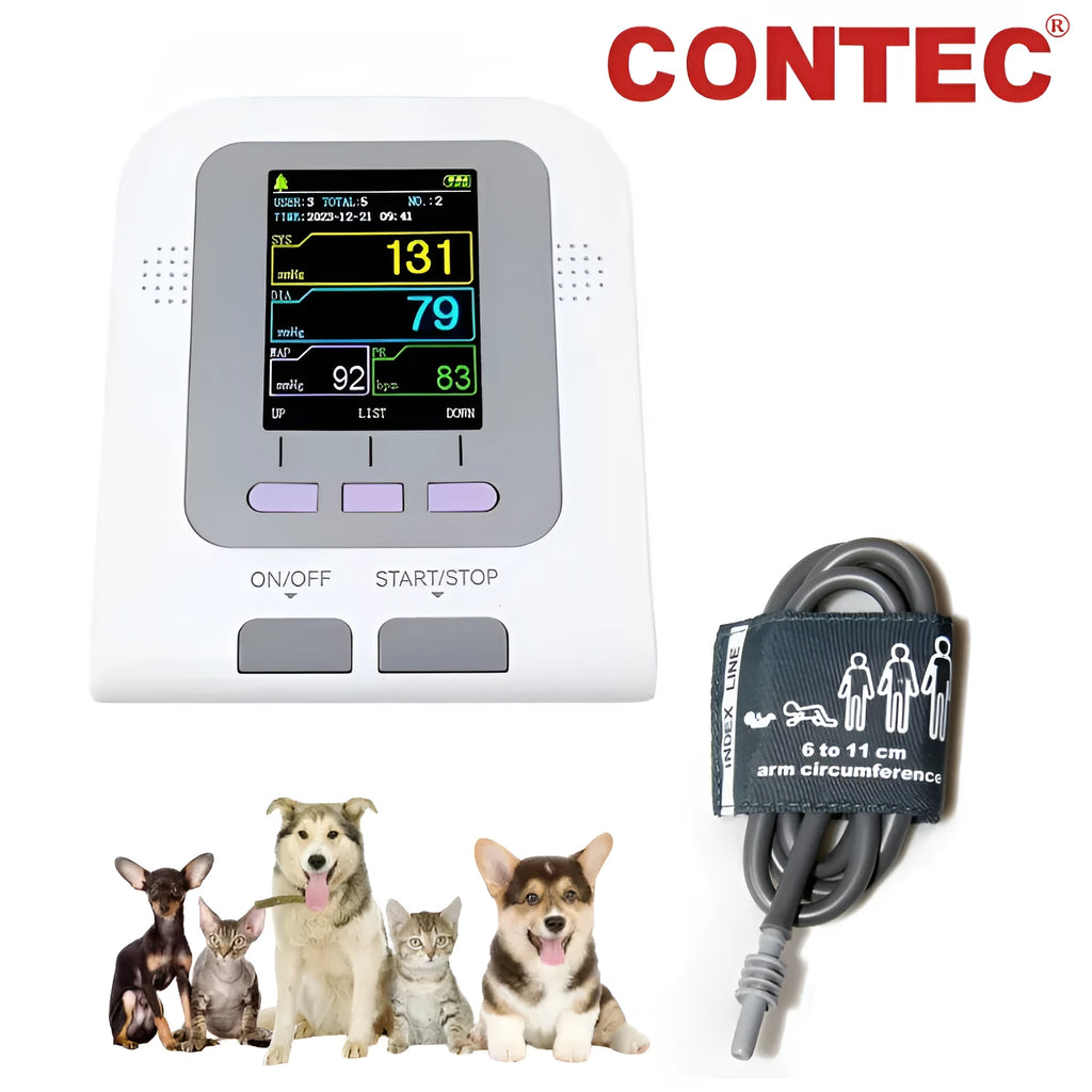 CONTEC08A veterinary digital blood pressure monitor with colour screen and cuff for animals
