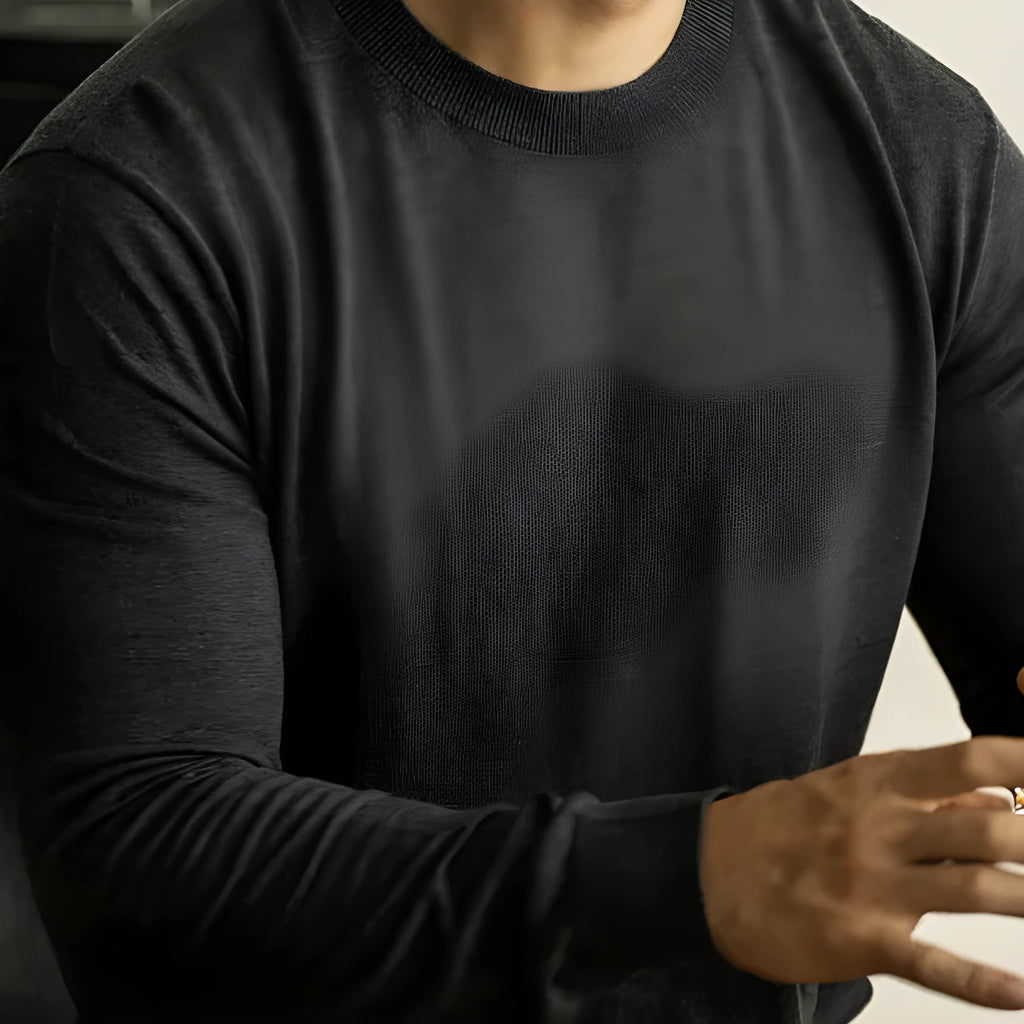 Men's thin knitted long sleeve pullover jumper in dark heather gray, regular fit, wool silk blend