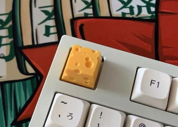 Yellow resin cheese-themed key cap for mechanical keyboards with Cherry MX compatibility