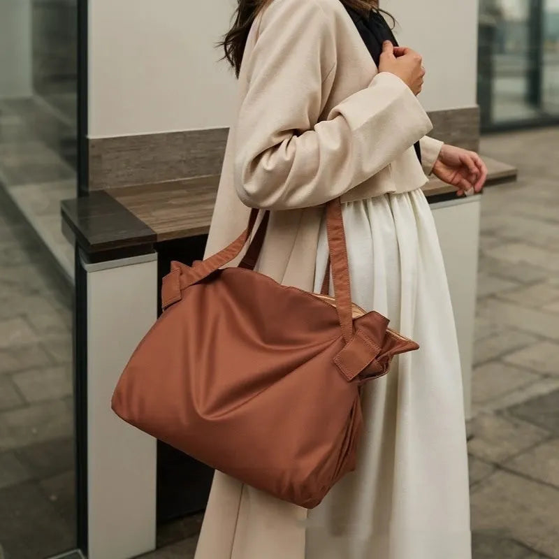 Women's Oxford cloth shoulder crossbody bag in black or light brown with large capacity storage