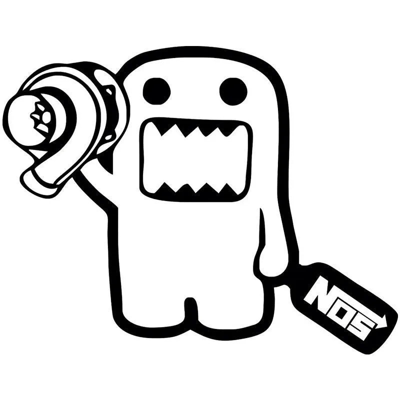 A black and white cartoon design printed on a 15x12cm PVC vinyl car sticker.