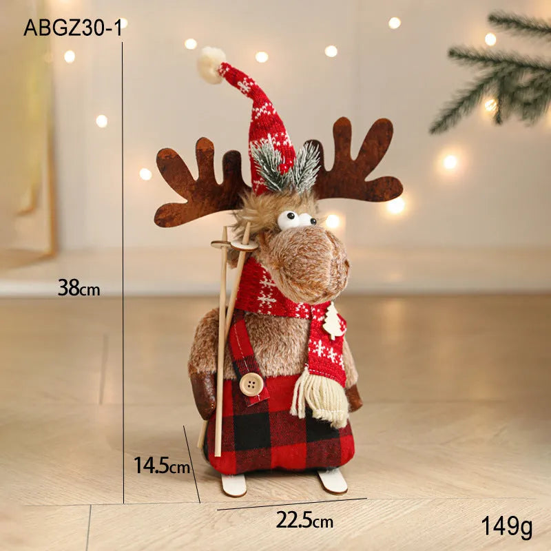 Cartoon plush elk decoration in gray colour with retractable design for Christmas home decor made from cloth