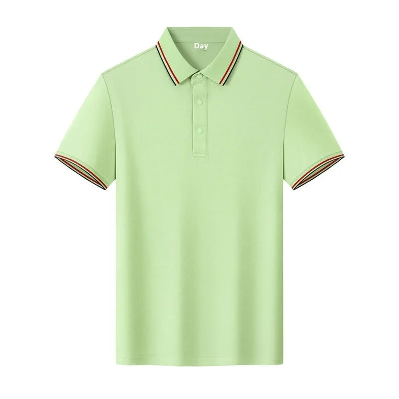 Men's solid colour cotton lapel t-shirt with short sleeves and printing design for summer wear