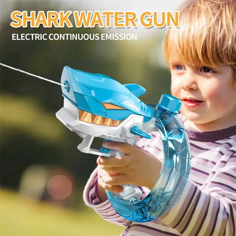 Shark electric water gun toy with automatic continuous fire function in blue colour