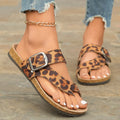 Leopard print Roman style slippers with wooden sole and imitation leather lining in sizes 36 to 43