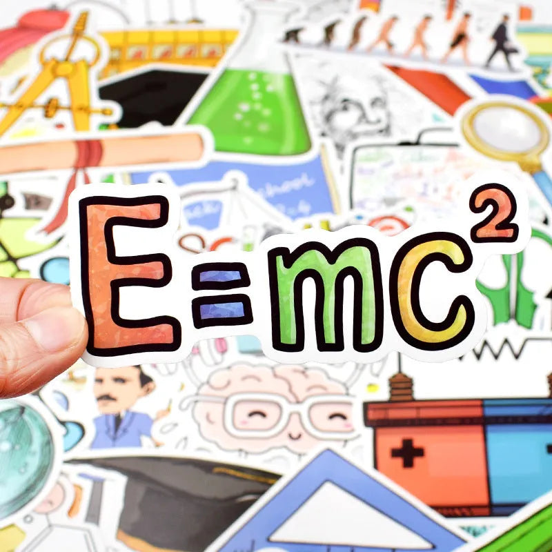 50 sheets of science education graffiti stickers with experiment patterns, each 5 to 10cm, adhesive theme series set
