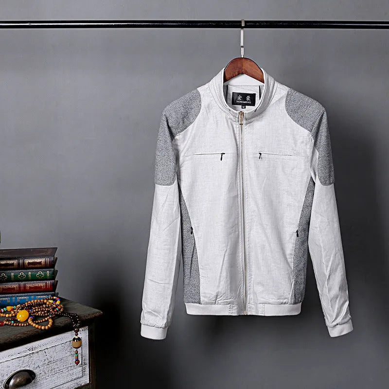 Men's thin linen-style cotton jacket in blue, regular fit, casual leisure wear