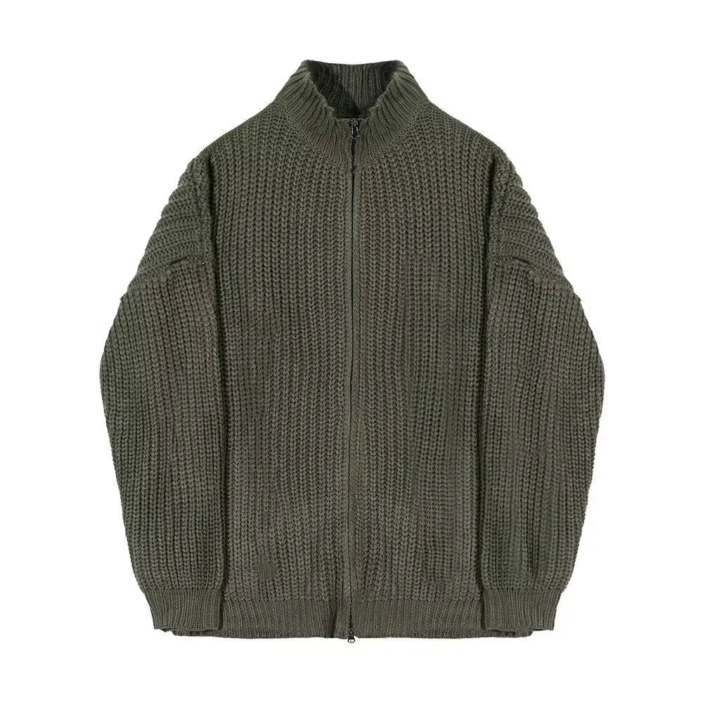 Half turtleneck men's loose-fit cardigan sweater coat in solid colour, long sleeves, polyester fibre, spring autumn style