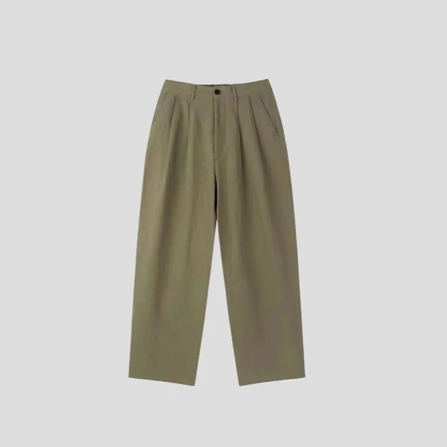 Men's apricot wide-leg cotton linen trousers with loose fit and Korean-style design