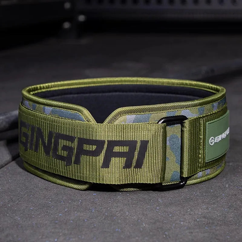 Black weightlifting belt with lumbar support for squat deadlift bench press training