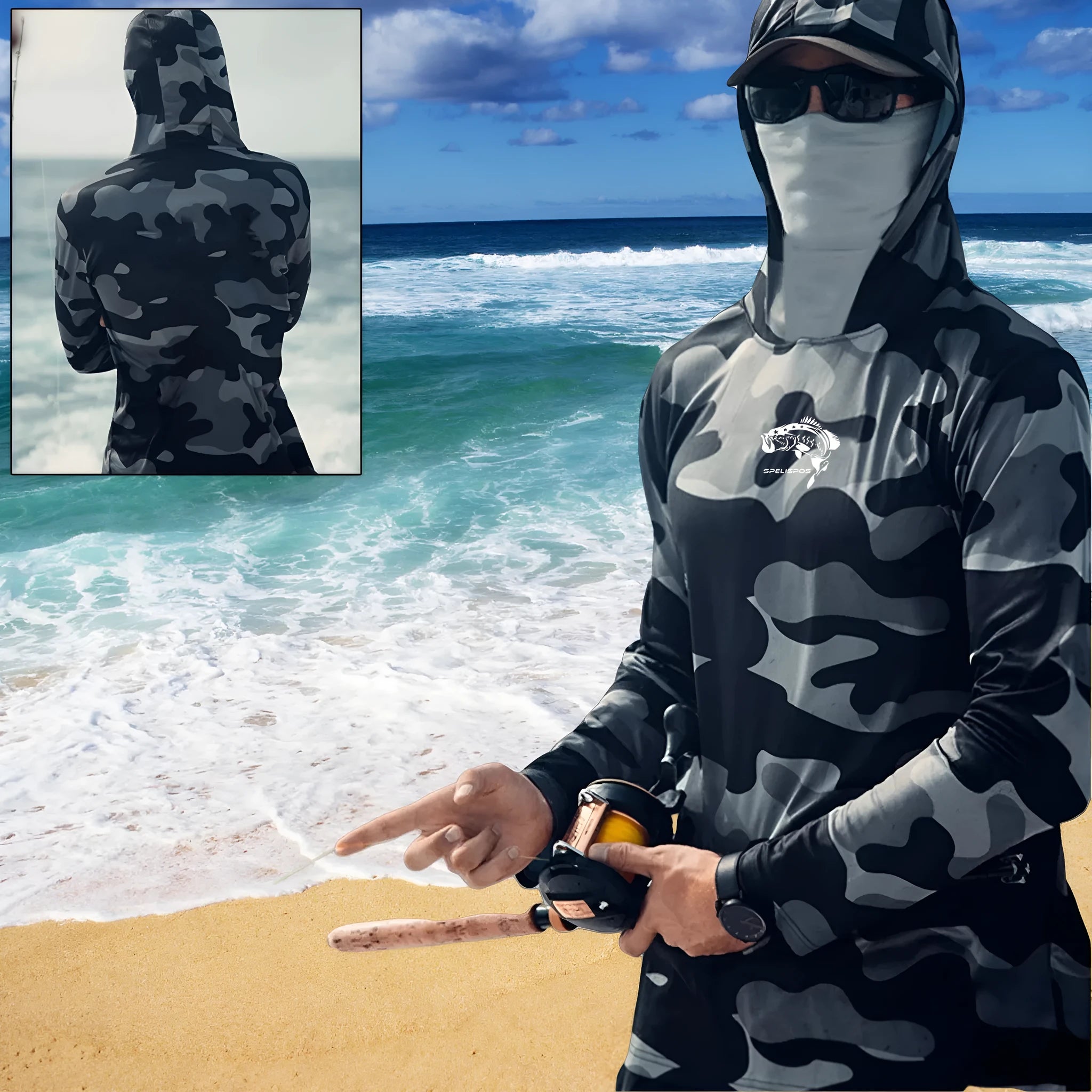 Huk Pursuit long sleeve fishing shirt with crew neck and mesh side panels for breathability.
