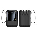 Small super fast charge power bank with cable in black plastic shell, compact size 100x66x27mm