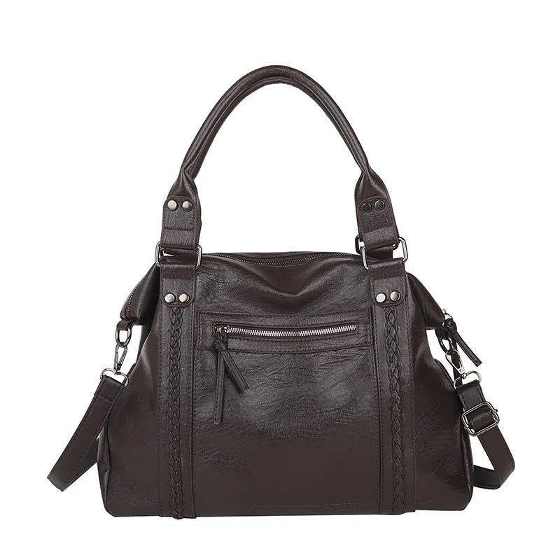 Women's retro trend crossbody bag in PU, black, with single shoulder strap and main compartment
