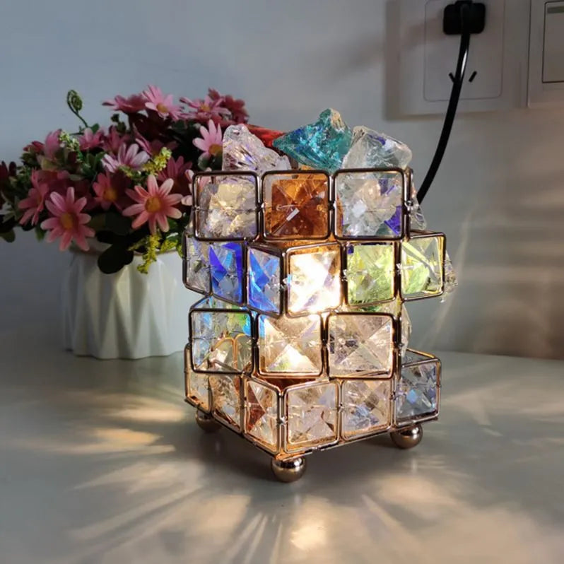 Modern LED crystal salt rock table lamp with negative ion air purification in light luxury style, three colour and stone options