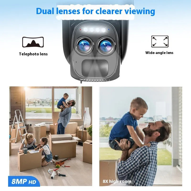 Solar-powered 8x zoom surveillance camera with full colour night vision for outdoor security