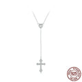 Women's silver V-neck love cross necklace with O-ring chain in BSN384 colour